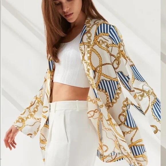 Babaton Kahlo Chain Belted Robe Coverup Small Nautical Old Money Mob Wife Yacht - Picture 1 of 10